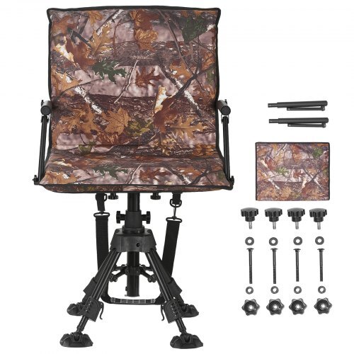 Hunting Chair, 360? Silent Swivel, Foldable Portable Blind Chair, Heavy-Duty Steel Frame Ground Stool Seat, with Armrests, Cover, Anti-Sink Feet, Height Adjustable, 350 Lbs Capacity for Camping