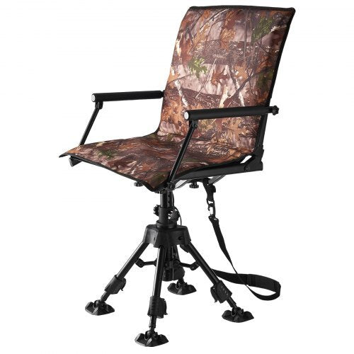 Hunting Chair, 360? Silent Swivel, Foldable Portable Blind Chair, Heavy-Duty Steel Frame Ground Stool Seat, with Armrests, Cover, Anti-Sink Feet, Height Adjustable, 350 Lbs Capacity for Camping