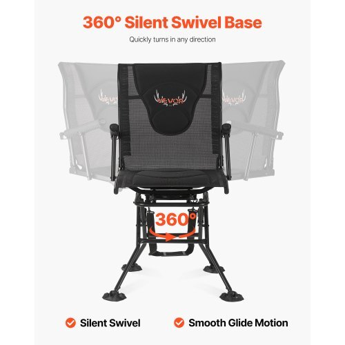 Hunting Chair, 360? Silent Swivel, Foldable Portable Blind Chair, Heavy-Duty Steel Frame Ground Stool Seat, with Armrests, Adjustable Carry Strap, Anti-Sink Feet, 300 Lbs Capacity for Fishing