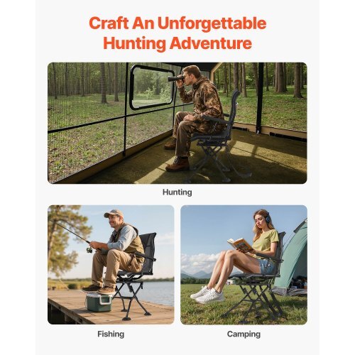Hunting Chair, 360? Silent Swivel, Foldable Portable Blind Chair, Heavy-Duty Steel Frame Ground Stool Seat, with Armrests, Adjustable Carry Strap, Anti-Sink Feet, 300 Lbs Capacity for Fishing