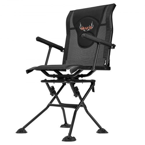 Hunting Chair, 360? Silent Swivel, Foldable Portable Blind Chair, Heavy-Duty Steel Frame Ground Stool Seat, with Armrests, Adjustable Carry Strap, Anti-Sink Feet, 300 Lbs Capacity for Fishing