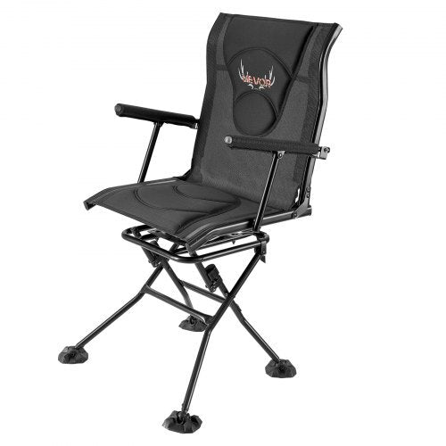 Hunting Chair, 360? Silent Swivel, Foldable Portable Blind Chair, Heavy-Duty Steel Frame Ground Stool Seat, with Armrests, Adjustable Carry Strap, Anti-Sink Feet, 300 Lbs Capacity for Fishing