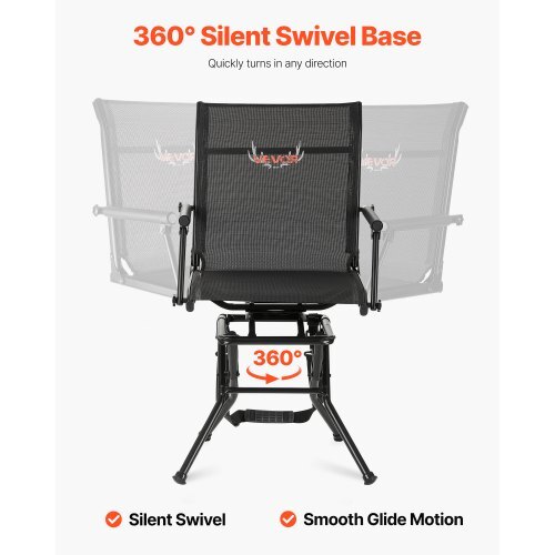 Hunting Chair, 360? Silent Swivel, Foldable Lightweight Portable Blind Chair, Heavy-Duty Steel Frame Ground Stool Seat, with Armrest, Adjustable Carry Strap, 300 Lbs Capacity for Fishing Camping