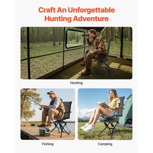 Hunting Chair, 360? Silent Swivel, Foldable Lightweight Portable Blind Chair, Heavy-Duty Steel Frame Ground Stool Seat, with Armrest, Adjustable Carry Strap, 300 Lbs Capacity for Fishing Camping