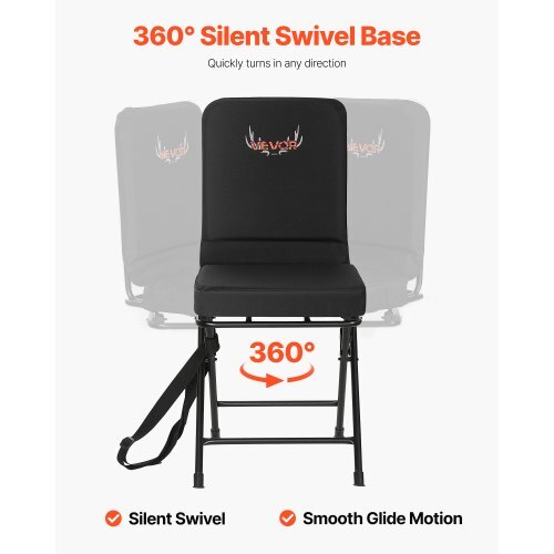 Hunting Chair, 360? Silent Swivel, Foldable Lightweight Portable Blind Chair, Heavy-Duty Steel Frame Ground Stool Seat, with Adjustable Shoulder Strap, 300 Lbs Capacity for Fishing, Camping