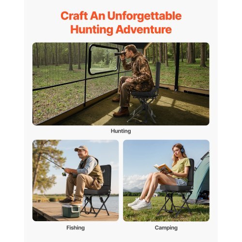 Hunting Chair, 360? Silent Swivel, Foldable Lightweight Portable Blind Chair, Heavy-Duty Steel Frame Ground Stool Seat, with Adjustable Shoulder Strap, 300 Lbs Capacity for Fishing, Camping