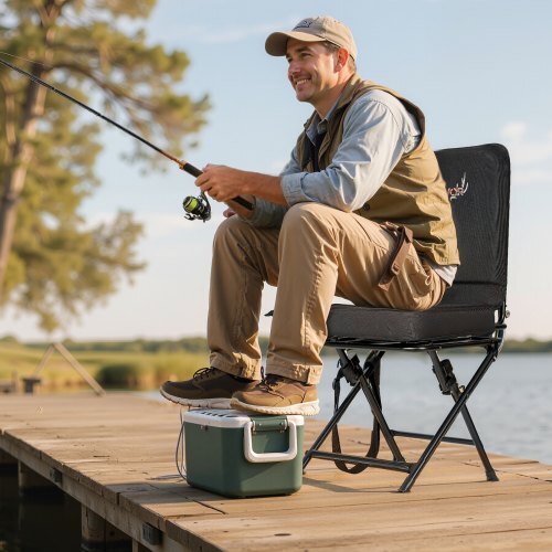Hunting Chair, 360? Silent Swivel, Foldable Lightweight Portable Blind Chair, Heavy-Duty Steel Frame Ground Stool Seat, with Adjustable Shoulder Strap, 300 Lbs Capacity for Fishing, Camping