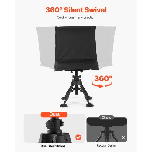 Hunting Chair, 360? Silent Swivel, Foldable Portable Blind Chair, Heavy-Duty Steel Frame Ground Stool Seat,with Seat Cover, Anti-Sink Feet, Height Adjustable, 350 Lbs Capacity, for Fishing