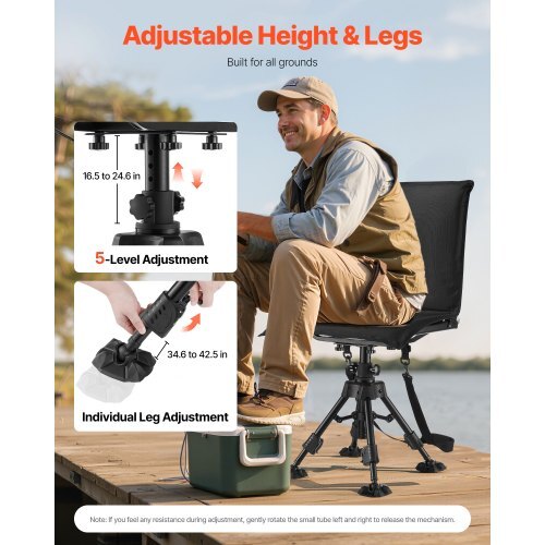 Hunting Chair, 360? Silent Swivel, Foldable Portable Blind Chair, Heavy-Duty Steel Frame Ground Stool Seat,with Seat Cover, Anti-Sink Feet, Height Adjustable, 350 Lbs Capacity, for Fishing