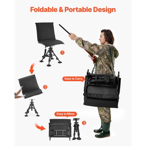 Hunting Chair, 360? Silent Swivel, Foldable Portable Blind Chair, Heavy-Duty Steel Frame Ground Stool Seat,with Seat Cover, Anti-Sink Feet, Height Adjustable, 350 Lbs Capacity, for Fishing