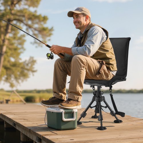Hunting Chair, 360? Silent Swivel, Foldable Portable Blind Chair, Heavy-Duty Steel Frame Ground Stool Seat,with Seat Cover, Anti-Sink Feet, Height Adjustable, 350 Lbs Capacity, for Fishing