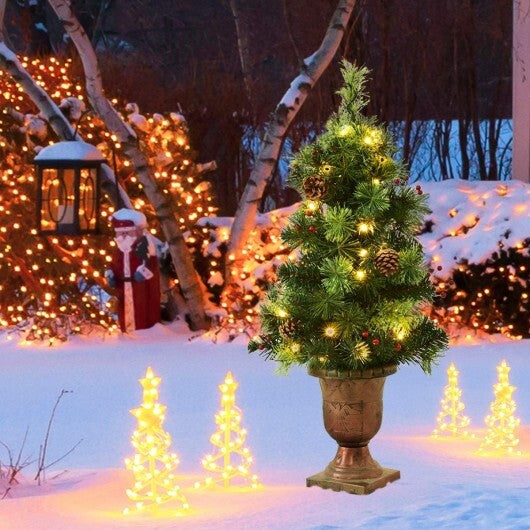 LED Christmas Tree with Red Berries Pine Cones-3' - Color: Green - Size: 3 ft