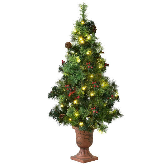 LED Christmas Tree with Red Berries Pine Cones-4 Feet - Color: Green - Size: 4 ft