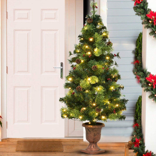 LED Christmas Tree with Red Berries Pine Cones-4 Feet - Color: Green - Size: 4 ft