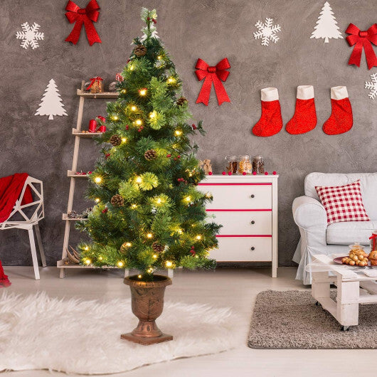 LED Christmas Tree with Red Berries Pine Cones-4 Feet - Color: Green - Size: 4 ft