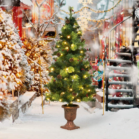 LED Christmas Tree with Red Berries Pine Cones-4 Feet - Color: Green - Size: 4 ft