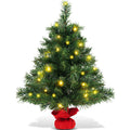 24 Inch Mini Pre-Lit Christmas Tree Small Tabletop Fir Xmas Tree - Color: Green - Size: 2 ft