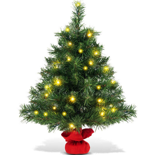 24 Inch Mini Pre-Lit Christmas Tree Small Tabletop Fir Xmas Tree
