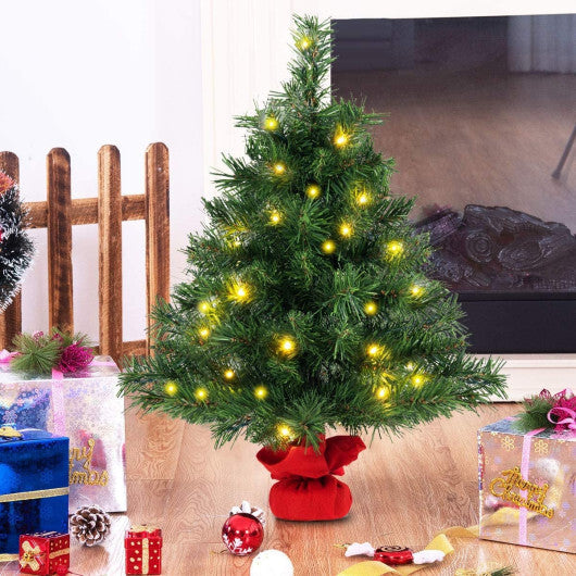 24 Inch Mini Pre-Lit Christmas Tree Small Tabletop Fir Xmas Tree