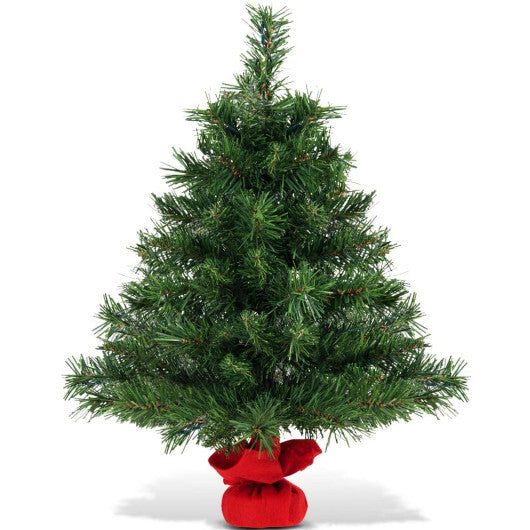 24 Inch Mini Pre-Lit Christmas Tree Small Tabletop Fir Xmas Tree
