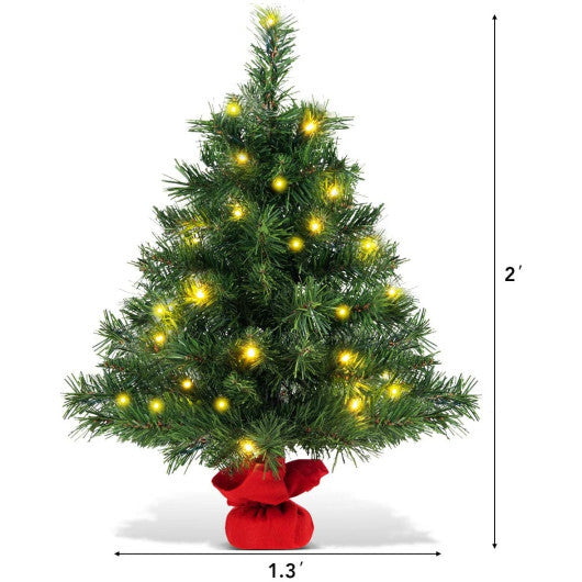 24 Inch Mini Pre-Lit Christmas Tree Small Tabletop Fir Xmas Tree