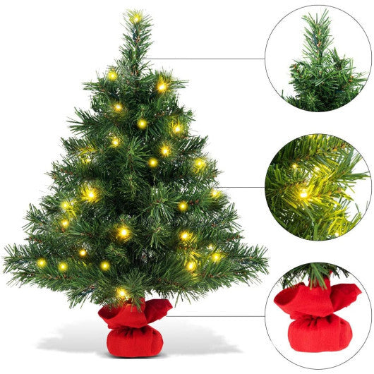 24 Inch Mini Pre-Lit Christmas Tree Small Tabletop Fir Xmas Tree