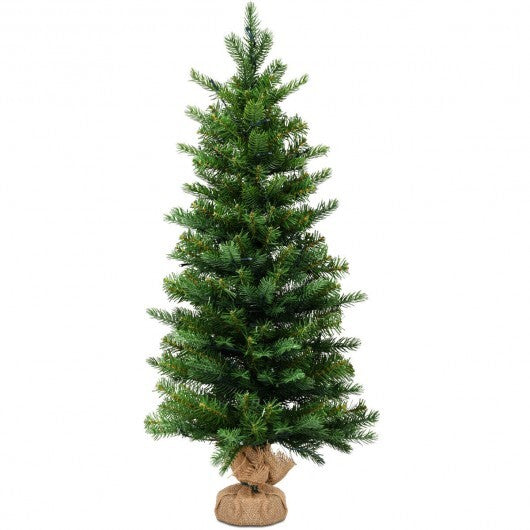 3 Feet Mini Pre-Lit Artificial Christmas Tree Tabletop Xmas Tree with Burlap Base - Color: Green - Size: 3 ft