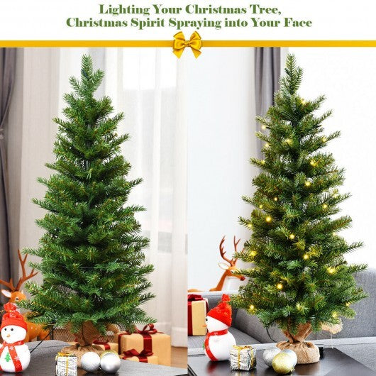 3 Feet Mini Pre-Lit Artificial Christmas Tree Tabletop Xmas Tree with Burlap Base