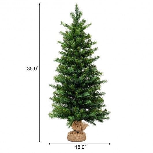 3 Feet Mini Pre-Lit Artificial Christmas Tree Tabletop Xmas Tree with Burlap Base