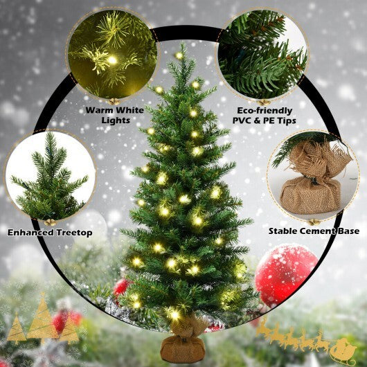 3 Feet Mini Pre-Lit Artificial Christmas Tree Tabletop Xmas Tree with Burlap Base