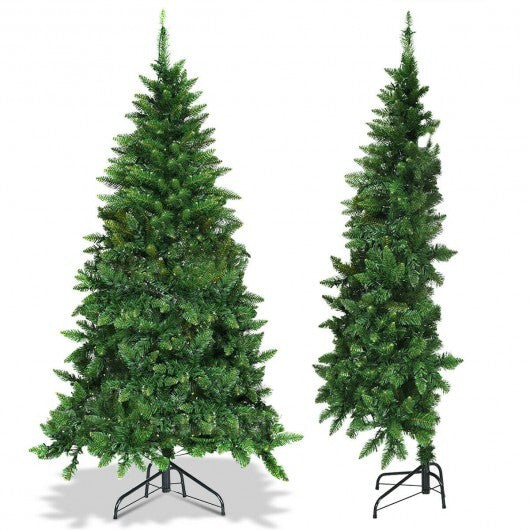 Pre-Lit Artificial Half National Christmas Tree with 8 Flash Modes-5 ft - Color: Green - Size: 5 ft