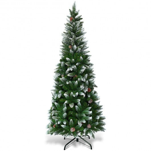 5/6/7.5 Feet Artificial Pencil Christmas Tree with Pine Cones-5 Feet - Color: Green - Size: 5 ft