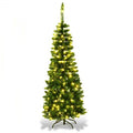 4.5 ft Pre-Lit Premium Hinged Artificial Fir Pencil Christmas Tree with LED Lights-Green - Color: Green - Size: 4.5 ft
