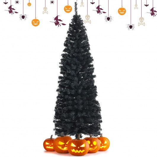 6ft Unlit Artificial Christmas Halloween Pencil Tree Black with Metal Stand-Black - Color: Black - Size: 6 ft