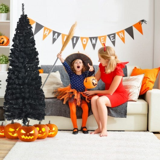 6ft Unlit Artificial Christmas Halloween Pencil Tree Black with Metal Stand-Black - Color: Black - Size: 6 ft