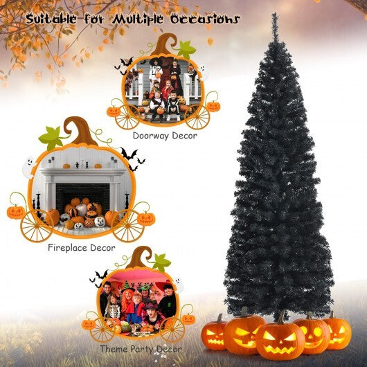 6ft Unlit Artificial Christmas Halloween Pencil Tree Black with Metal Stand-Black - Color: Black - Size: 6 ft