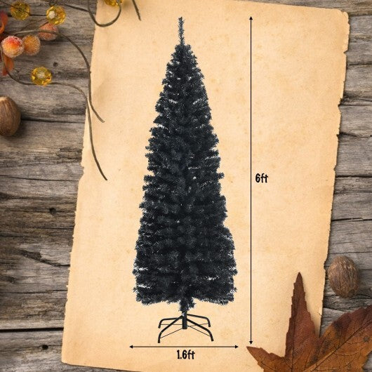 6ft Unlit Artificial Christmas Halloween Pencil Tree Black with Metal Stand-Black - Color: Black - Size: 6 ft