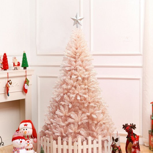 6/7 Feet Artificial Christmas Tree Hinged Full Fir Tree-6 Feet - Color: Pink - Size: 6 ft