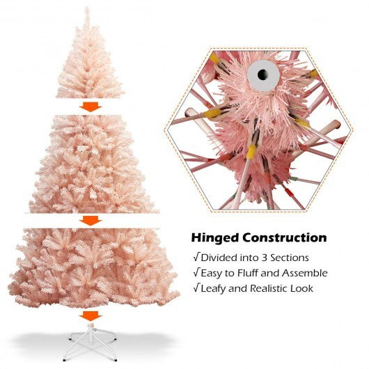 6/7 Feet Artificial Christmas Tree Hinged Full Fir Tree-6 Feet - Color: Pink - Size: 6 ft