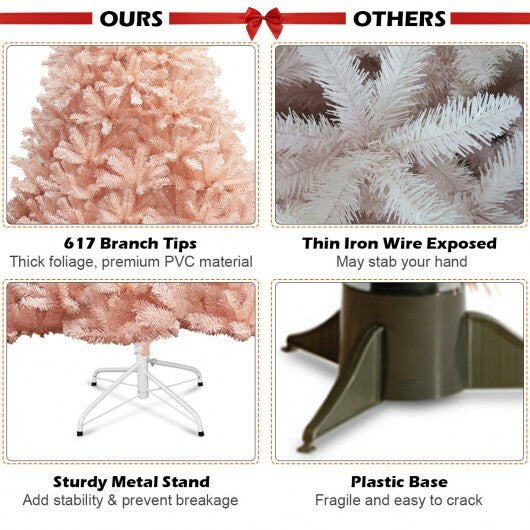 6/7 Feet Artificial Christmas Tree Hinged Full Fir Tree-6 Feet - Color: Pink - Size: 6 ft