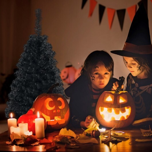 3 Feet Unlit Artificial Christmas Halloween Mini Tree with Plastic Stand-Black - Color: Black - Size: 3 ft