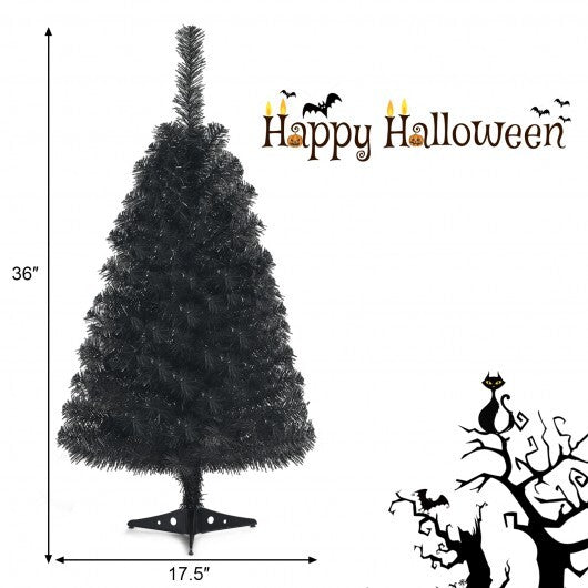 3 Feet Unlit Artificial Christmas Halloween Mini Tree with Plastic Stand-Black - Color: Black - Size: 3 ft