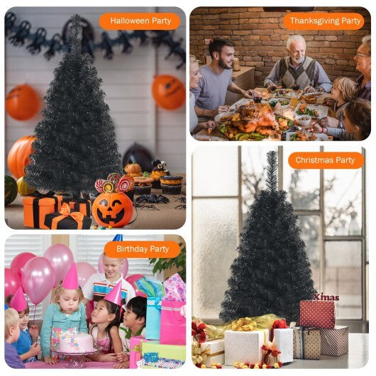 3 Feet Unlit Artificial Christmas Halloween Mini Tree with Plastic Stand-Black - Color: Black - Size: 3 ft