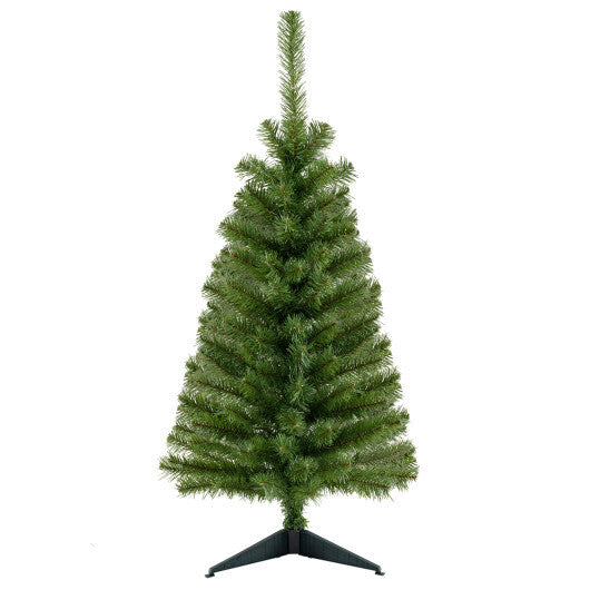 36 Inch Unlit Artificial Christmas Mini Tree with Plastic Stand-Green - Color: Green - Size: 3 ft