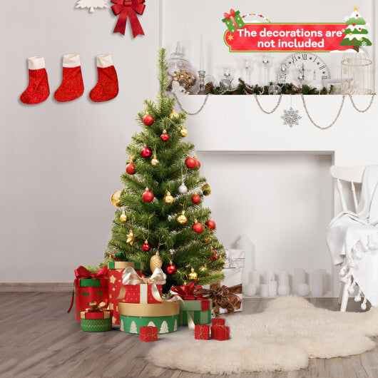 36 Inch Unlit Artificial Christmas Mini Tree with Plastic Stand-Green - Color: Green - Size: 3 ft