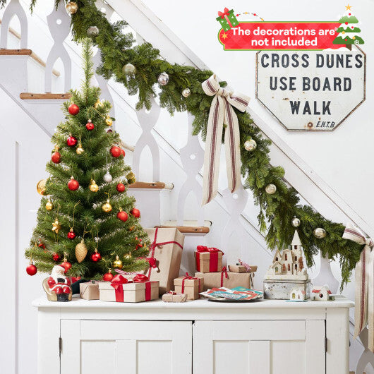 36 Inch Unlit Artificial Christmas Mini Tree with Plastic Stand-Green - Color: Green - Size: 3 ft