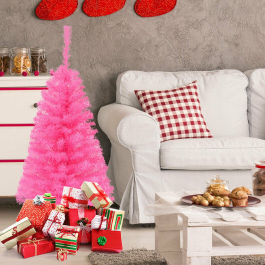 3 ft Premium Artificial Christmas Mini Tree with Stand-Pink - Color: Pink - Size: 3 ft