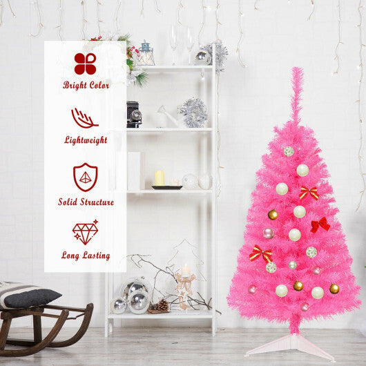 3 ft Premium Artificial Christmas Mini Tree with Stand-Pink - Color: Pink - Size: 3 ft