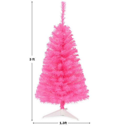 3 ft Premium Artificial Christmas Mini Tree with Stand-Pink - Color: Pink - Size: 3 ft