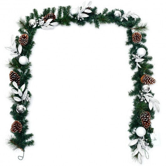 9 Feet Pre-Lit Artificial Christmas Garland with LED Lights - Color: Green - Size: 9 ft